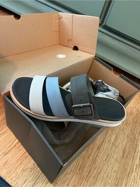 Timberland Women's Strappy Slide Sandal in Black, Light Blue, White, and Gray